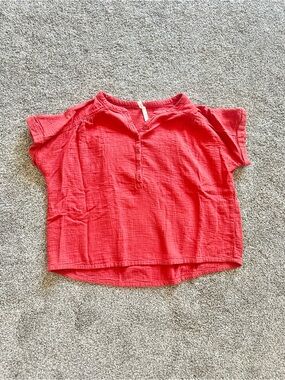 ✨ PACT Organic Cotton Coral Button-Front Short Sleeve Top Women’s Large ✨